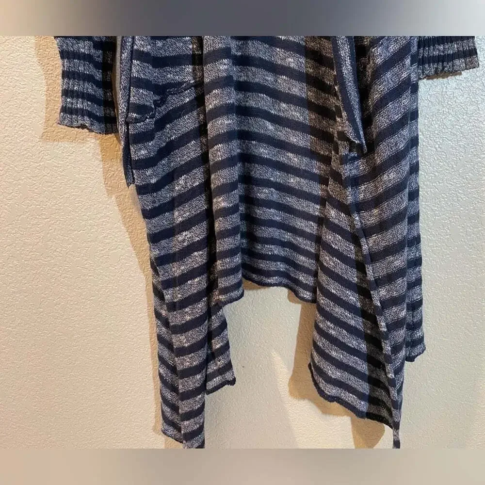 Free People Blue and Gray Striped Long Cardigan Sweater